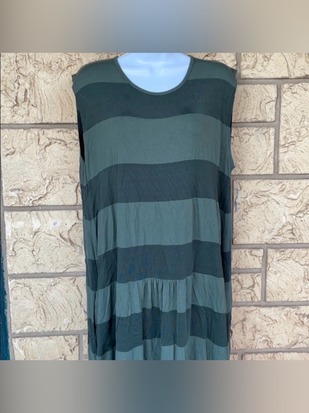 Masai Green Beach Dress Top stretchy Med Striped loose Fit
